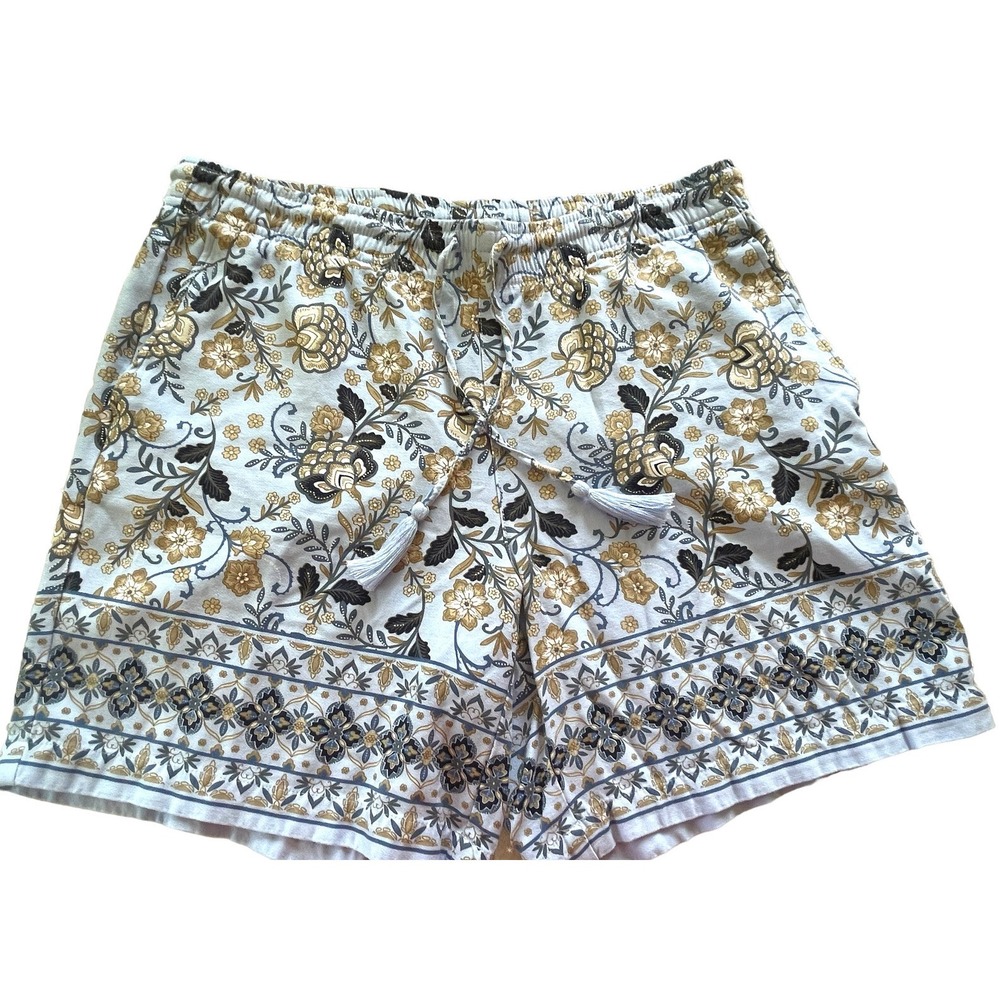 J. Jill Shorts Blue Floral Paisley Elastic Drawstring Waist Size Small
